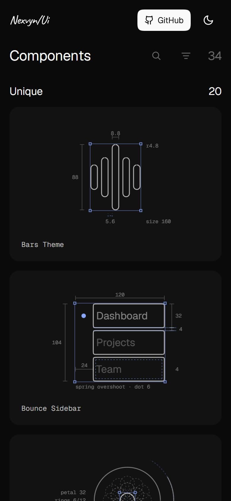 The Nexvyn UI components page on a phone