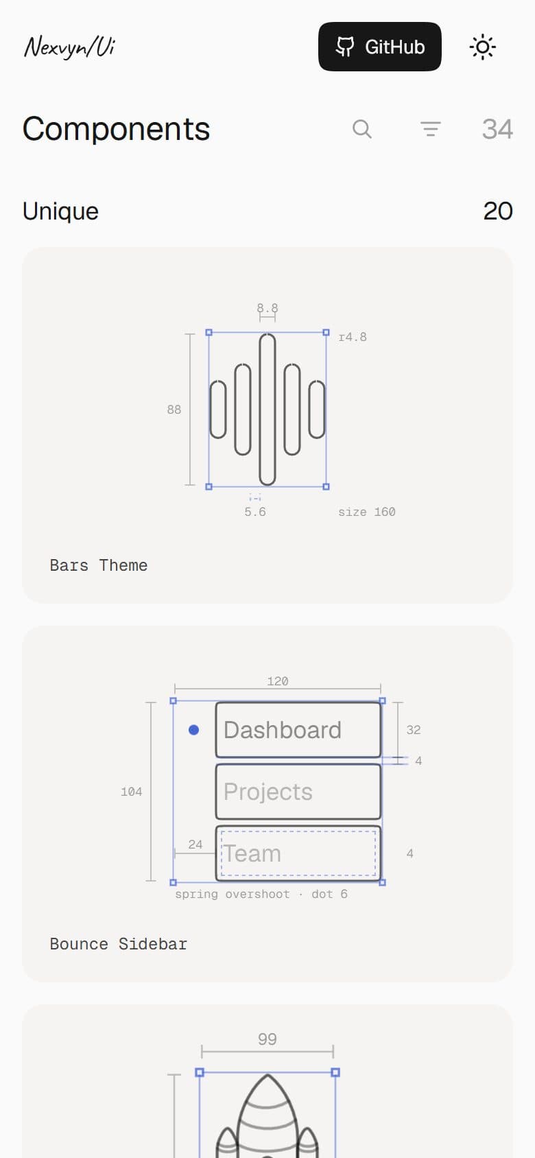 The Nexvyn UI components page on a phone